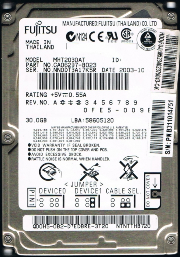Tvrdi disk Fujitsu IDE 2,5 inča, 30 GB